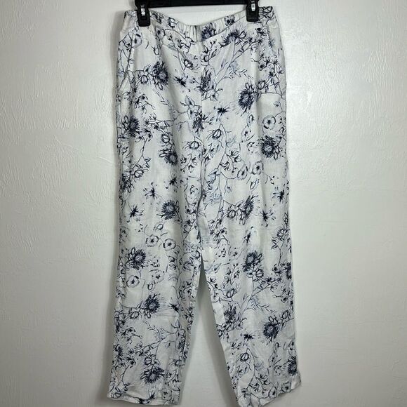 Chico’s Linen Floral-Print High Rise Straight-Leg Pants Size 8R - Picture 2 of 9